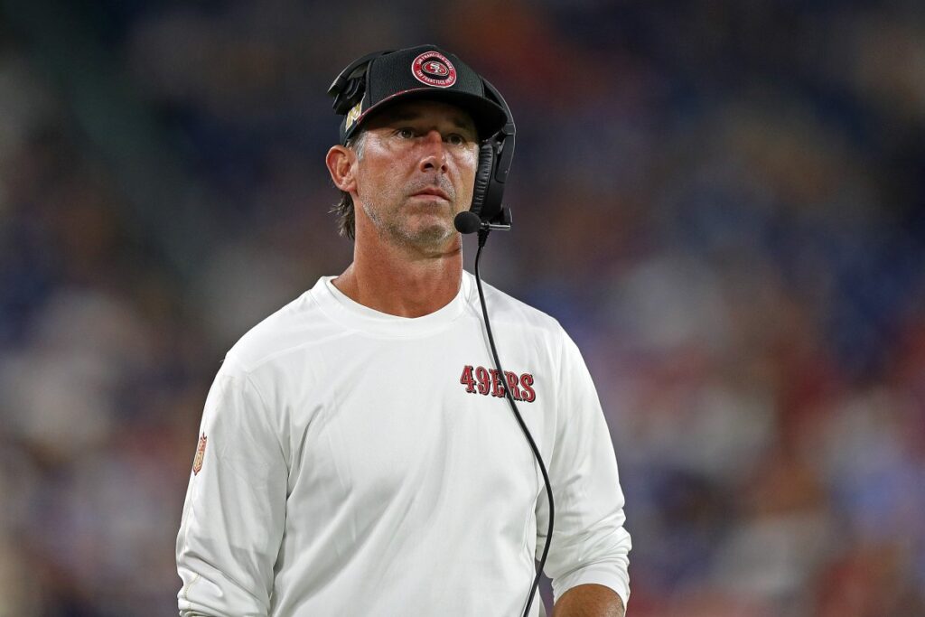 Breaking News: San Francisco 49ers veteran head coach Kyle Shanahan has been banned from the NFL and all sports activities following a heated dispute with management.